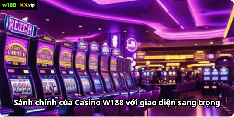 Sảnh chính của Casino W188 với giao diện sang trọng